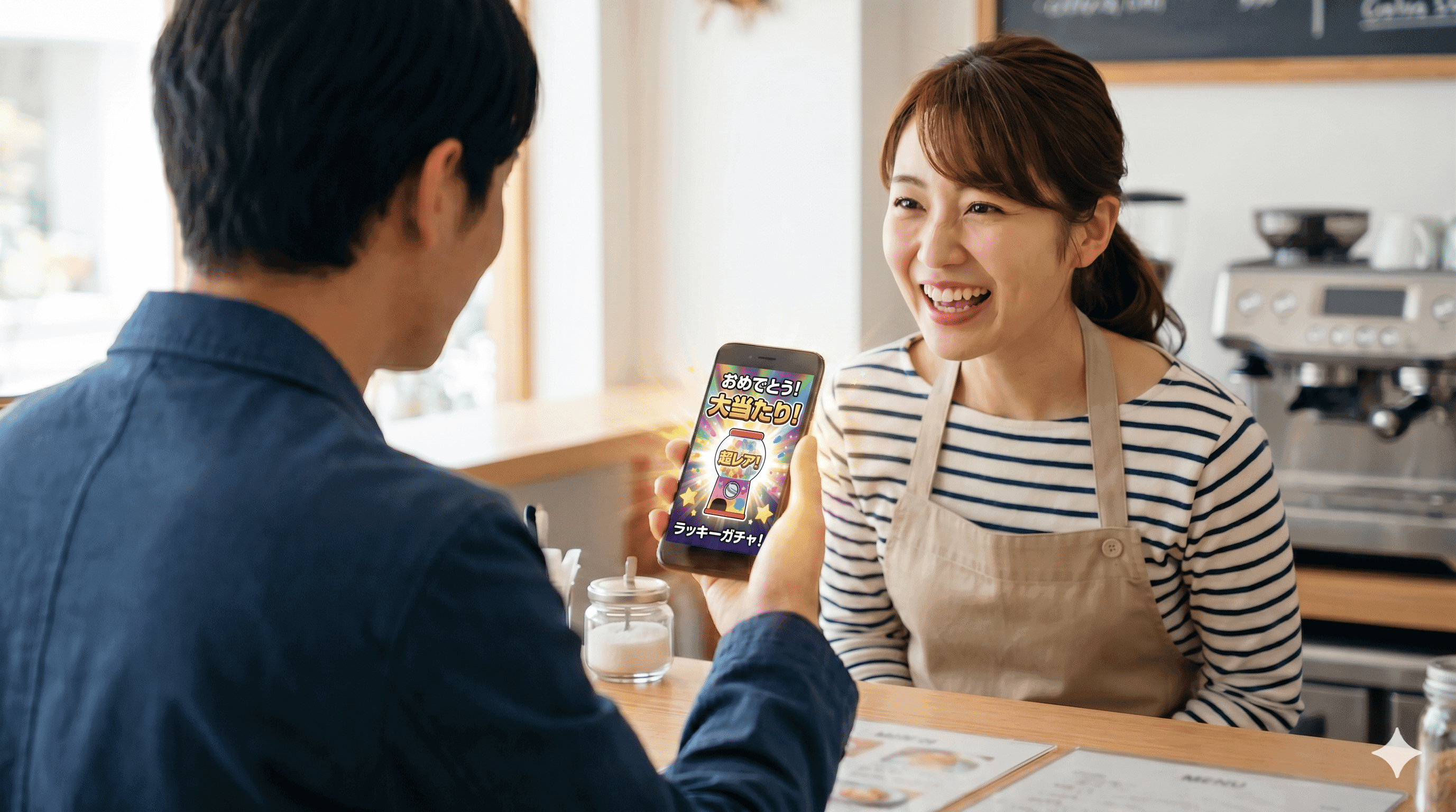 レジ横のQRコードを案内する店主
